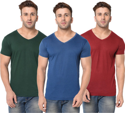 JB Jagoboy Solid Men V Neck Dark Blue, Dark Green, Maroon T-Shirt