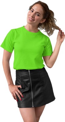 ULFERA Solid Women Round Neck Green T-Shirt