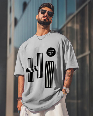 AOOSH Printed Men Round Neck Grey T-Shirt