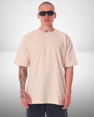 FURRR Solid Men Round Neck Beige T-Shirt