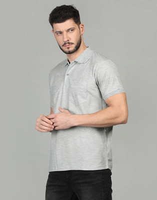 INKKR Solid Men Polo Neck Grey T-Shirt