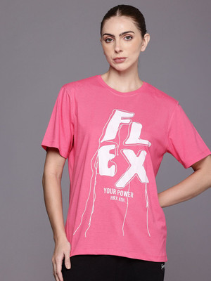 HRX by Hrithik Roshan Graphic Print Women Round Neck Pink T-Shirt