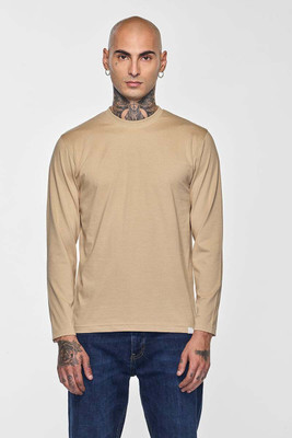 Snitch Solid Men Round Neck Beige T-Shirt