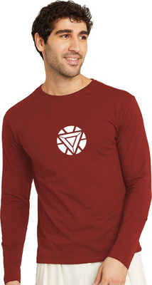 OrrganicChics Printed Men Round Neck Maroon T-Shirt