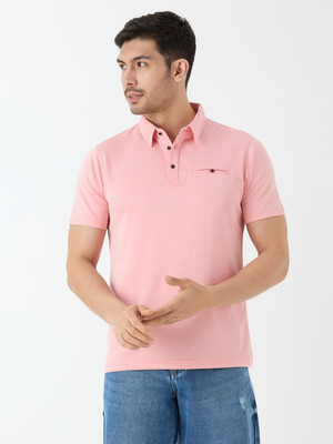 SUPER LOOPER Solid Men Round Neck Pink T-Shirt
