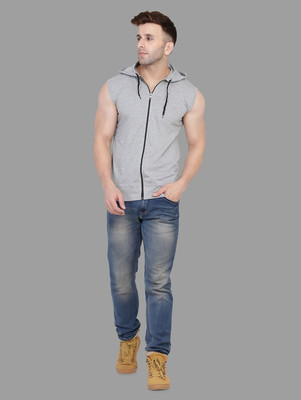 tfurnish Solid Men Hooded Neck Silver T-Shirt
