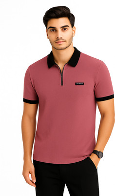 R ROCKIN TEES Solid Men Zip Neck Multicolor T-Shirt
