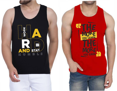 WOOSTRO Printed Men Scoop Neck Black, Red T-Shirt