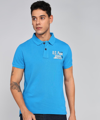 U.S. Polo Assn. Denim Co. Printed Men Polo Neck Blue T-Shirt