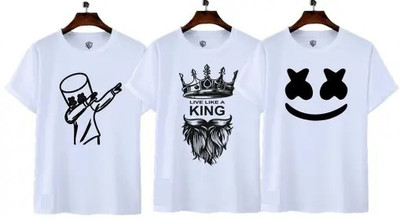 F N D Typography Men Round Neck Reversible White T-Shirt