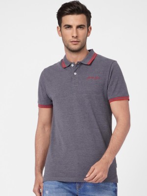 JACK & JONES Solid Men Polo Neck Grey T-Shirt