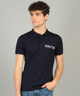 United Colors of Benetton Solid Men Polo Neck Dark Blue T-Shirt