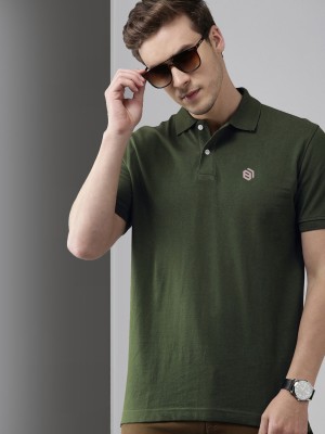 BISHOP COTTON Solid Men Polo Neck Dark Green T-Shirt