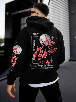 Jump Cuts Printed Men Hooded Neck Black, Red T-Shirt