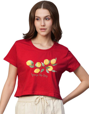 Pronk Printed Women Round Neck Red T-Shirt