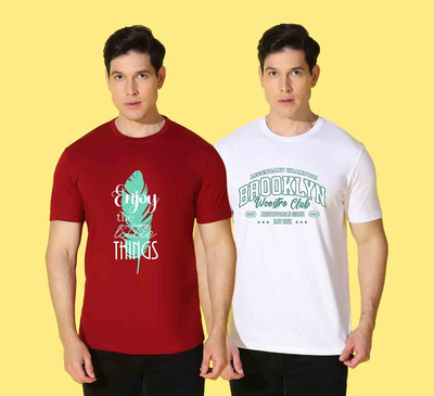 WOOSTRO Printed Men Round Neck Multicolor T-Shirt