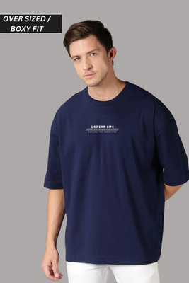 UrGear Printed Men Round Neck Navy Blue T-Shirt