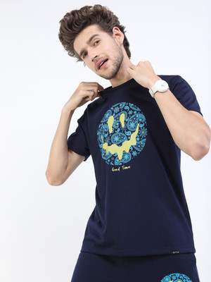 KETCH Printed Men Round Neck Dark Blue T-Shirt
