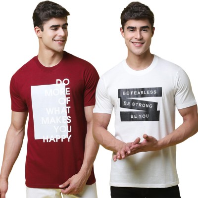 Tee Projekt Printed Men Round Neck Maroon, White T-Shirt