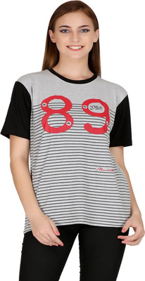 HouseOfCommon Checkered Women Round Neck Black, Grey T-Shirt