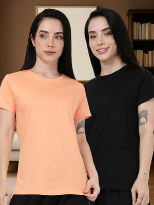 Kryptic Solid Women Round Neck Multicolor T-Shirt