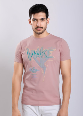 HIGHTRIBE Printed Men Round Neck Pink T-Shirt