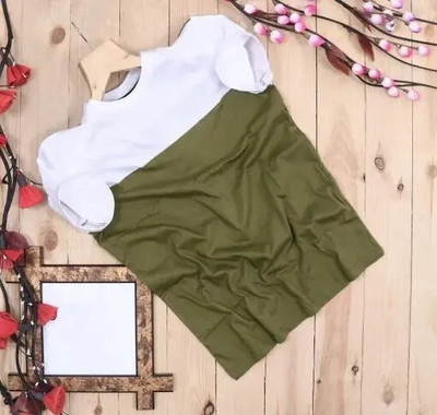 TEE TREE Colorblock Men Round Neck Dark Green, White T-Shirt