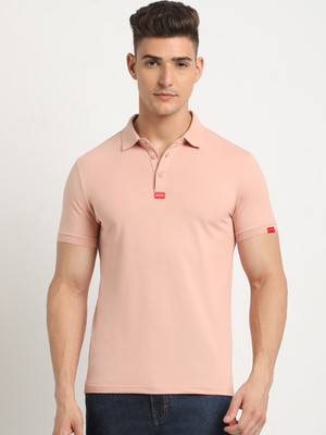 THE BEAR HOUSE Solid Men Polo Neck Pink T-Shirt