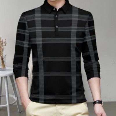 lamate fashion Striped Men Polo Neck Black T-Shirt