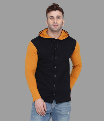 tfurnish Solid Men Hooded Neck Black, Gold T-Shirt