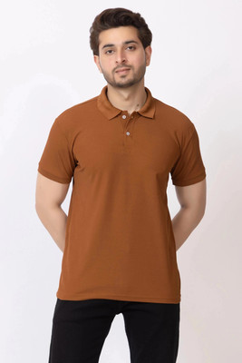 HILFIRE REGION Solid Men Polo Neck Brown T-Shirt