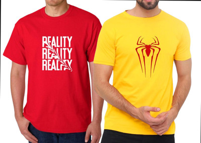 KNETLY Printed Men Round Neck Yellow, Red T-Shirt