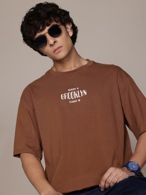 Roadster Printed Men Round Neck Brown T-Shirt