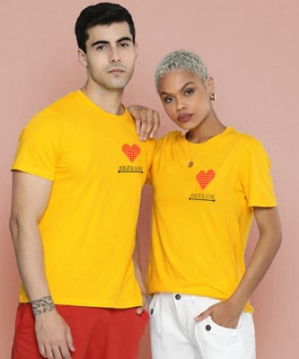 Young trendz Printed Couple Round Neck Yellow T-Shirt