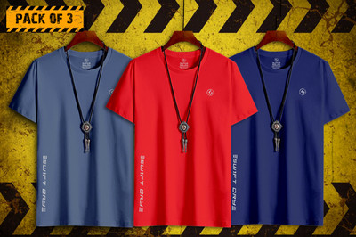 SUPERSQUAD Solid Men Round Neck Red, Dark Blue, Grey T-Shirt