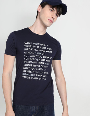 FLYING MACHINE Printed Men Crew Neck Blue T-Shirt