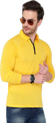 Jangoboy Solid Men Polo Neck Yellow T-Shirt