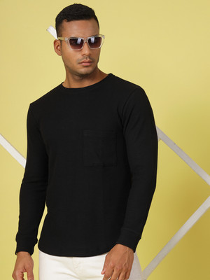 RIGO Solid Men Turtle Neck Black T-Shirt