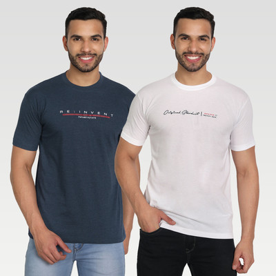Zeffit Printed Men Round Neck Blue, White T-Shirt