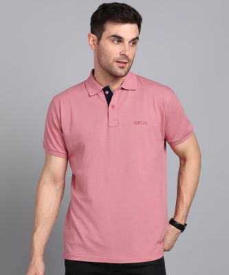 3BROS Self Design Men Polo Neck Pink T-Shirt