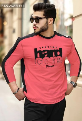 TRIPR Typography Men Round Neck Pink, Black T-Shirt