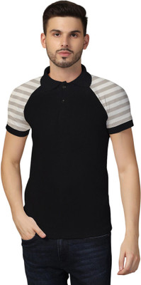 tfurnish Striped Men Polo Neck Grey, Black T-Shirt
