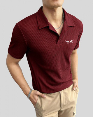 EyeBogler Printed Men Zip Neck Red T-Shirt