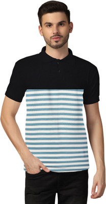 tfurnish Striped Men Polo Neck Blue T-Shirt