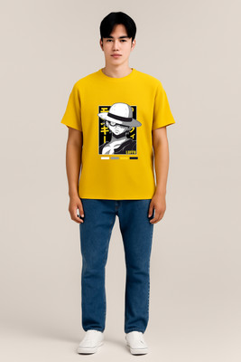 Clever Fox Printed Men Round Neck Yellow T-Shirt