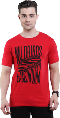 Texman Printed Men Round Neck Red T-Shirt