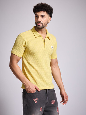 Fugazee Lifestyle Self Design Men Polo Neck Black T-Shirt