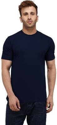 lookswala Solid Men Round Neck Blue T-Shirt