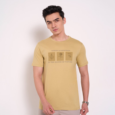7 Alt by Pantaloons Printed Men Round Neck Brown T-Shirt