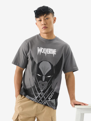 The Souled Store Graphic Print Men Round Neck Grey T-Shirt